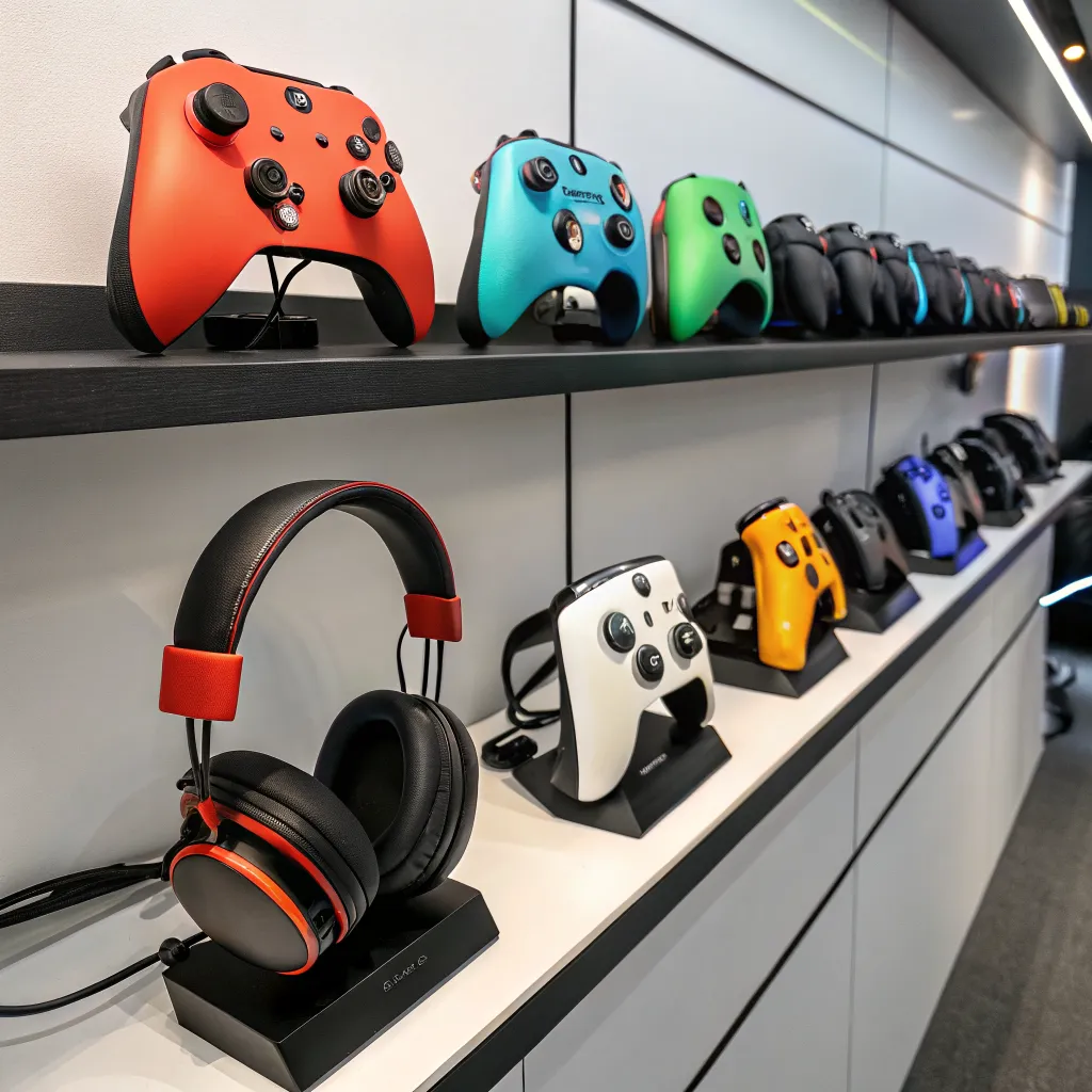 Industrial style console controllers and headsets display